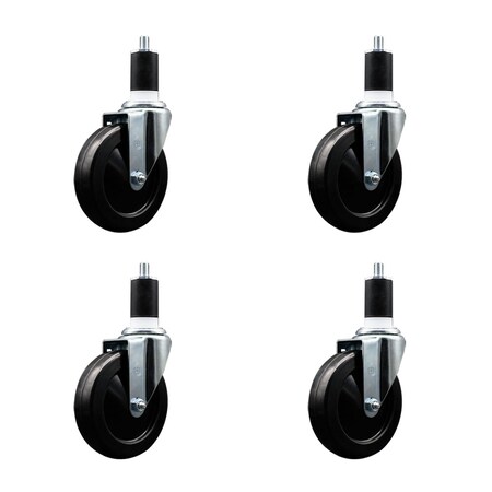 Service Caster 5'' Soft Rubber Wheel Swivel 1-1/2'' Expanding Stem Caster Set, 4PK SCC-EX20S514-SRS-112-4
